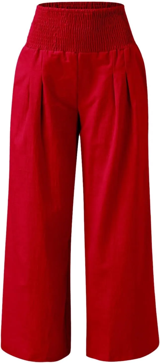 High Waist Cotton Linen Pants for Women 2024 Summer Casual Wide Leg Lounge Trousers Loose Fit Beach Yoga Pants with Pockets