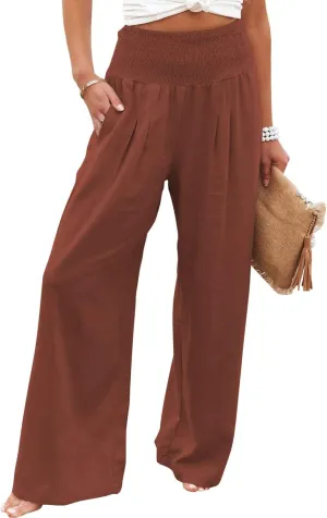 High Waist Cotton Linen Pants for Women 2024 Summer Casual Wide Leg Lounge Trousers Loose Fit Beach Yoga Pants with Pockets