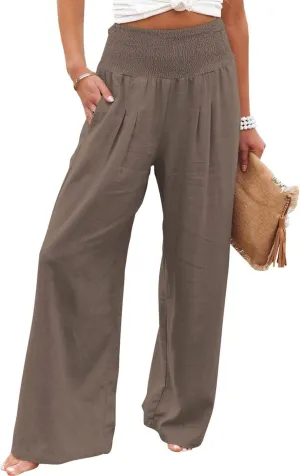 High Waist Cotton Linen Pants for Women 2024 Summer Casual Wide Leg Lounge Trousers Loose Fit Beach Yoga Pants with Pockets