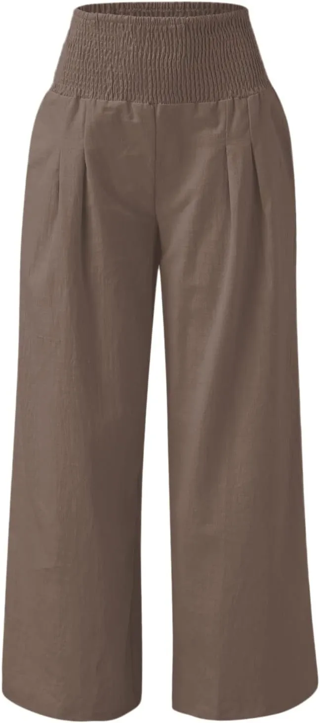 High Waisted Cotton Linen Pants for Women 2024 Summer Wide Leg Lounge Trousers Casual Loose Beach Yoga Pants with Pockets