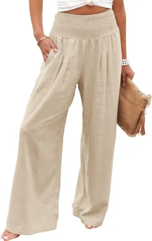 High Waisted Cotton Linen Pants for Women 2024 Summer Wide Leg Lounge Trousers Casual Loose Beach Yoga Pants with Pockets