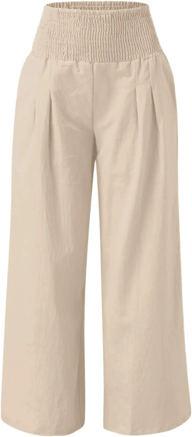 High Waisted Cotton Linen Pants for Women 2024 Summer Wide Leg Lounge Trousers Casual Loose Beach Yoga Pants with Pockets