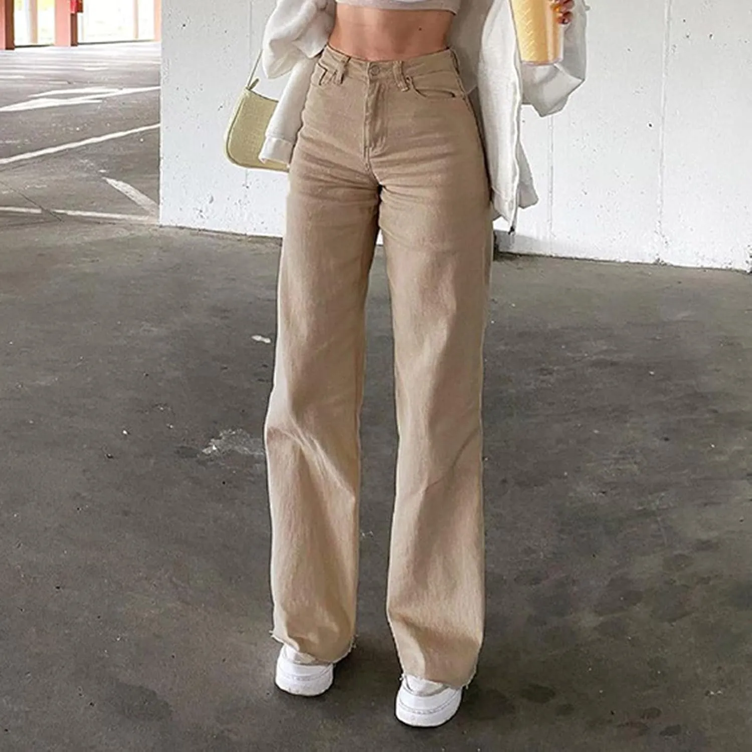 High Waisted Denim Pants for Women Casual Stretch Boyfriend Wide Leg Jeans Vintage Washed Y2k Baggy Jean Trousers Streetwear
