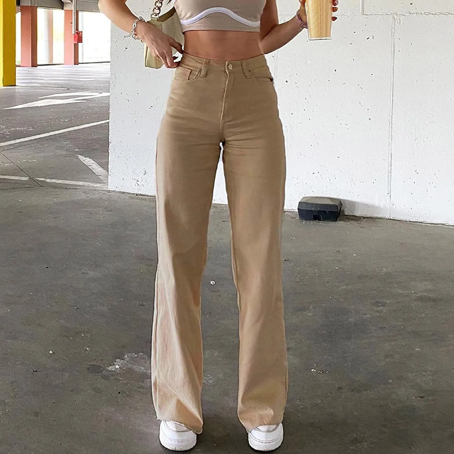 High Waisted Denim Pants for Women Casual Stretch Boyfriend Wide Leg Jeans Vintage Washed Y2k Baggy Jean Trousers Streetwear