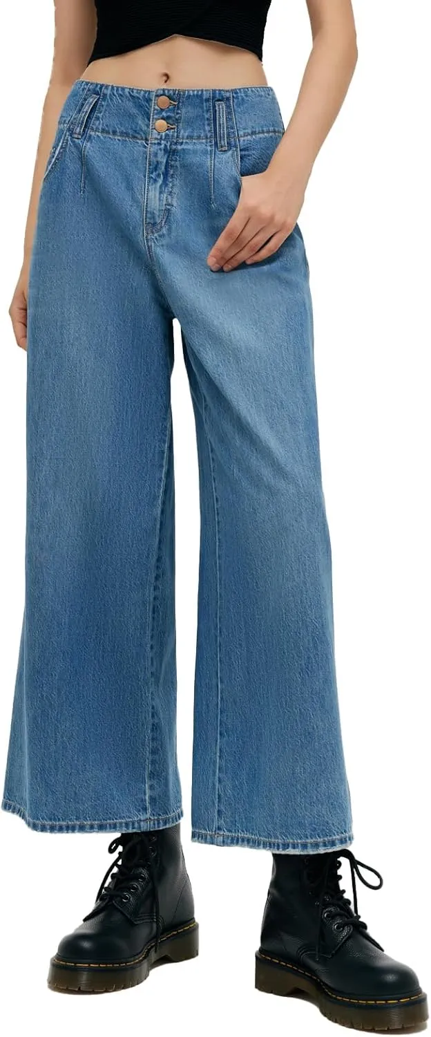 High Waisted Pants for Women Trendy Wide Leg Boyfriends Baggy Jeans y2k with Pockets