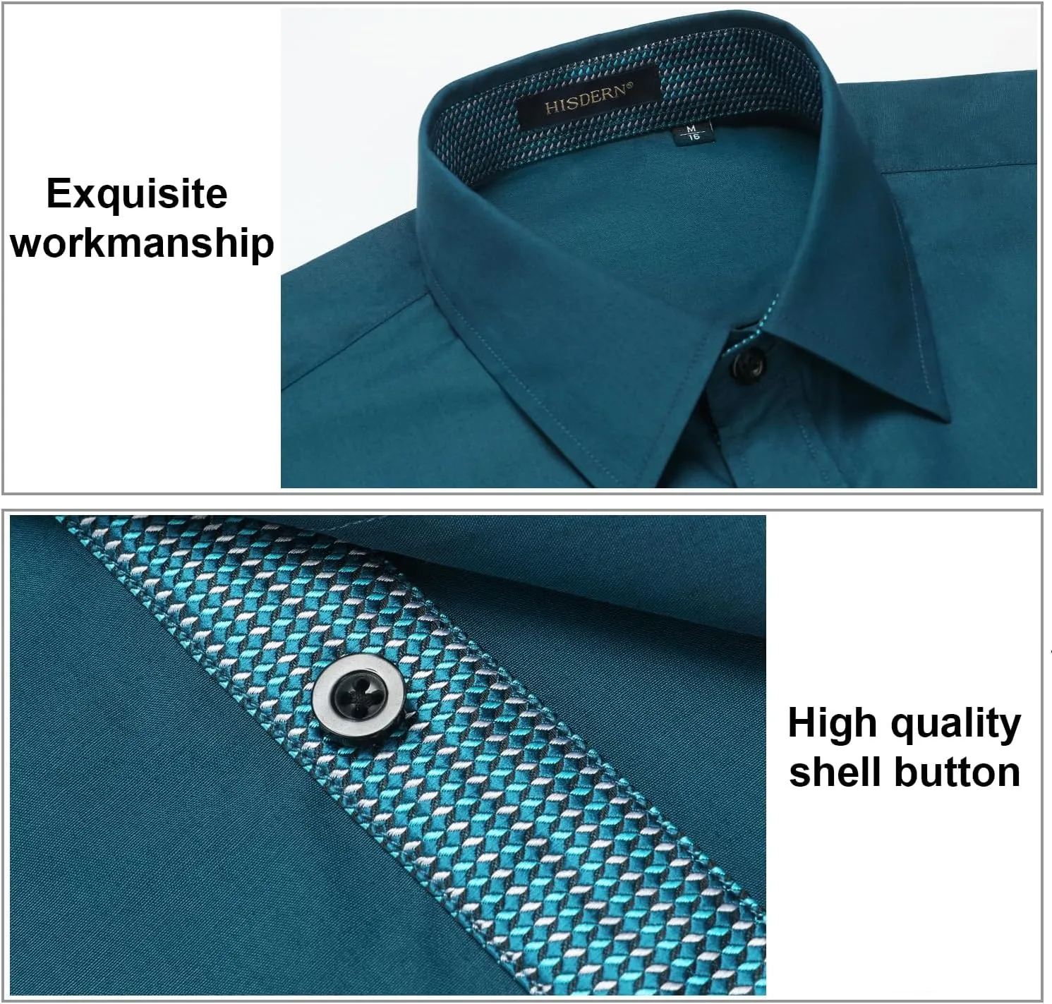HISDERN Mens Business Dress Shirts Long Sleeve Casual Button Down Shirt Formal Inner Collar Contrast Shirt for Men Wedding