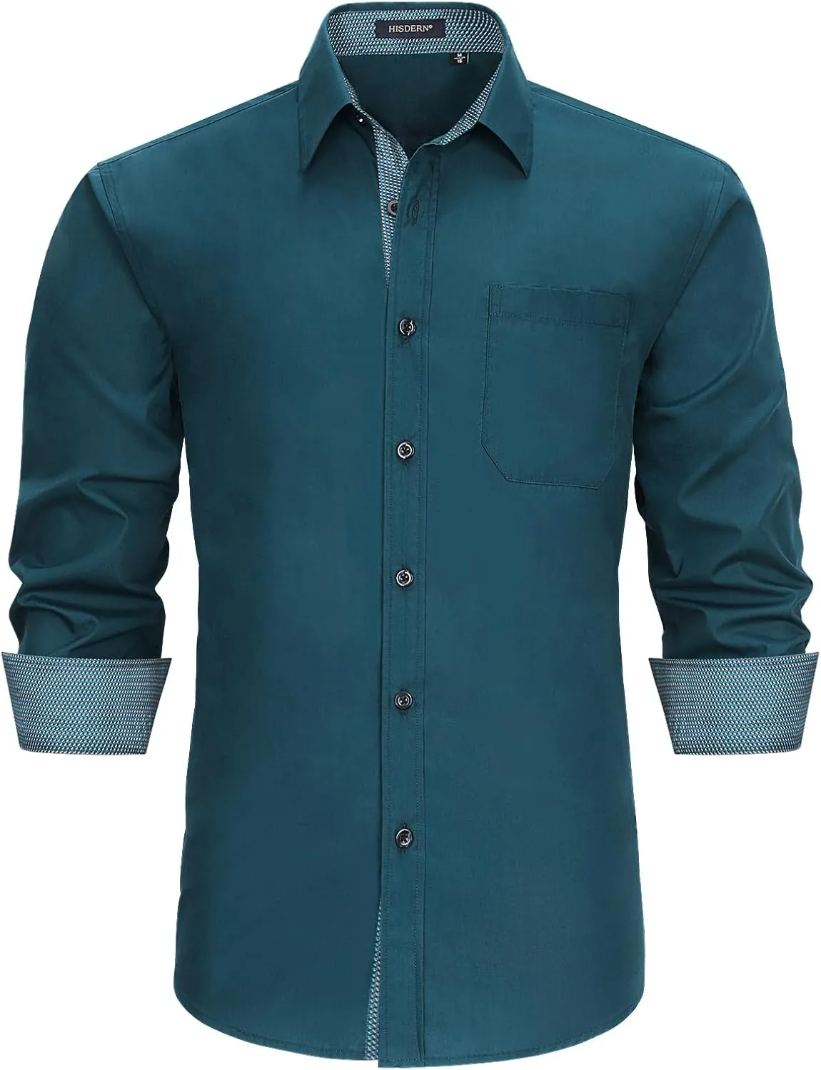 HISDERN Mens Business Dress Shirts Long Sleeve Casual Button Down Shirt Formal Inner Collar Contrast Shirt for Men Wedding