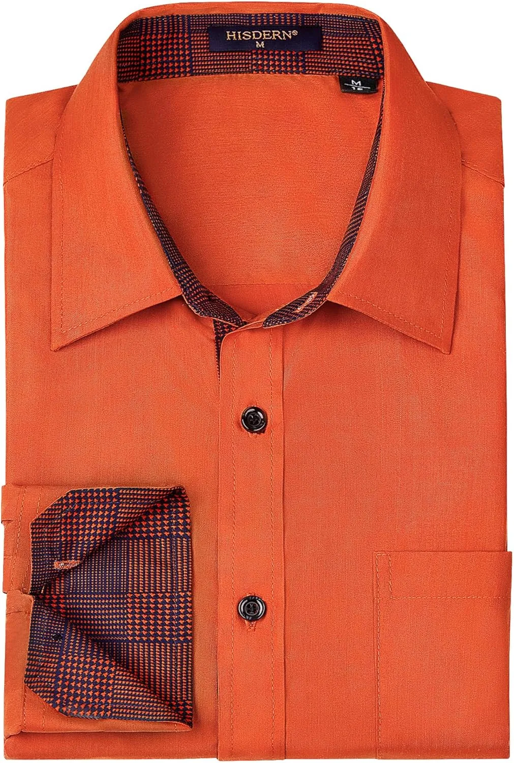 HISDERN Mens Business Dress Shirts Long Sleeve Casual Button Down Shirt Formal Inner Collar Contrast Shirt for Men Wedding