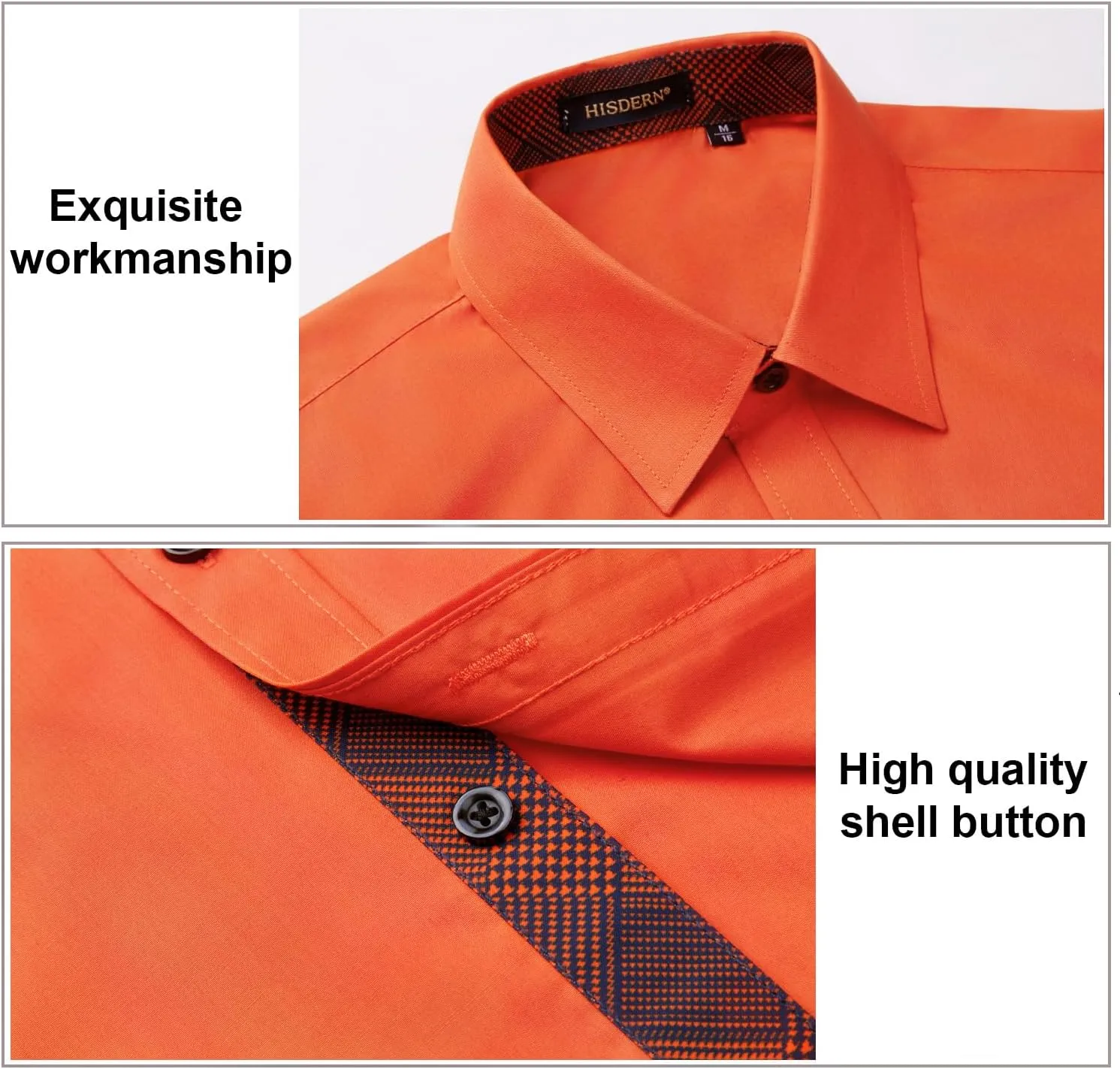 HISDERN Mens Business Dress Shirts Long Sleeve Casual Button Down Shirt Formal Inner Collar Contrast Shirt for Men Wedding