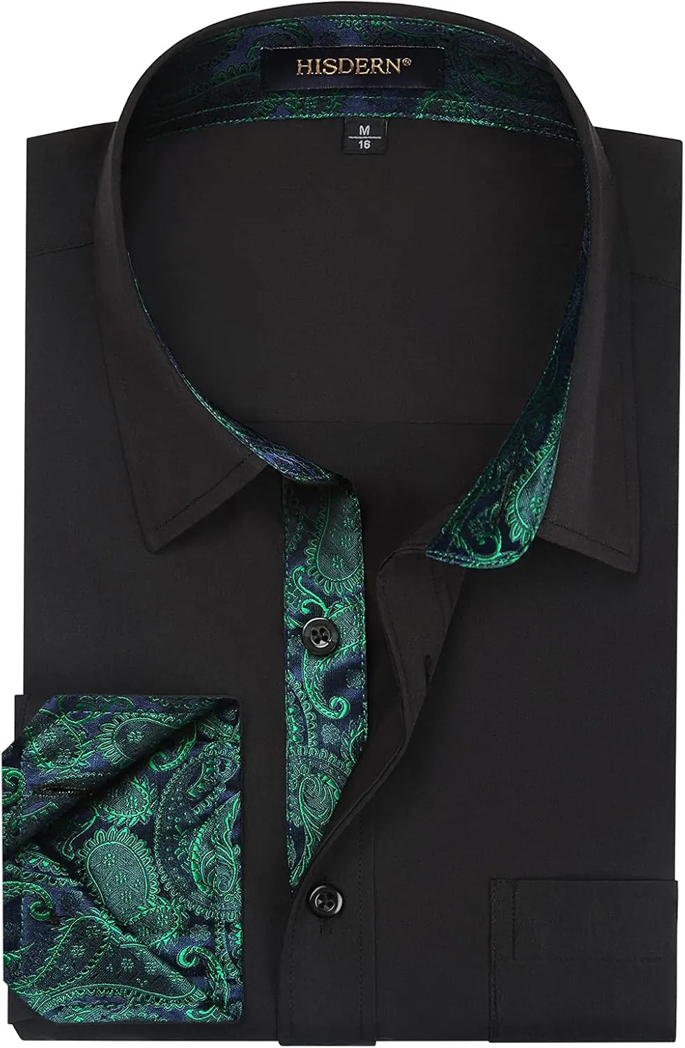 HISDERN Mens Business Dress Shirts Long Sleeve Casual Button Down Shirt Formal Inner Collar Contrast Shirt for Men Wedding