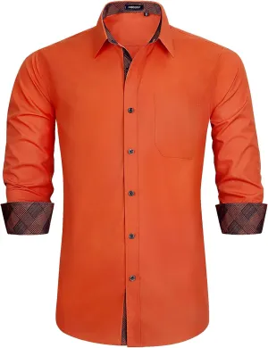 HISDERN Mens Business Dress Shirts Long Sleeve Casual Button Down Shirt Formal Inner Collar Contrast Shirt for Men Wedding