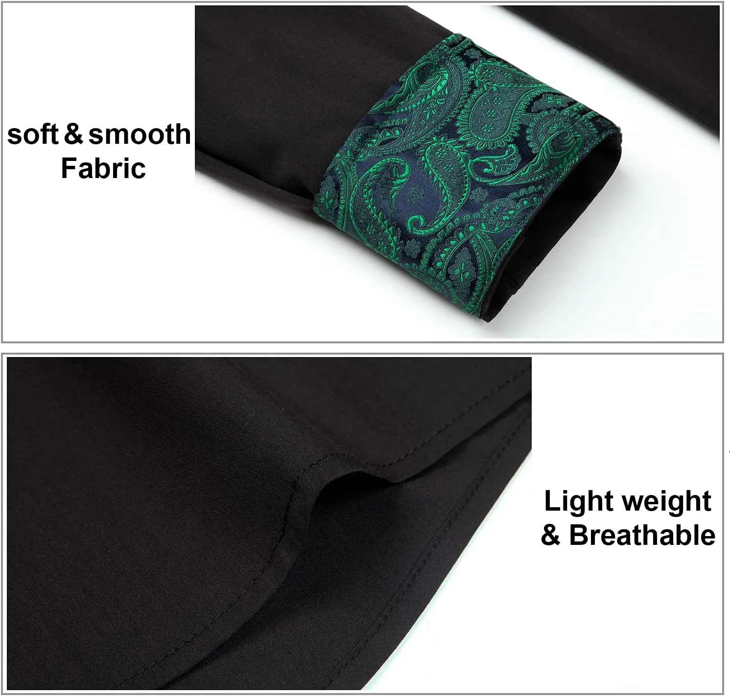 HISDERN Mens Business Dress Shirts Long Sleeve Casual Button Down Shirt Formal Inner Collar Contrast Shirt for Men Wedding