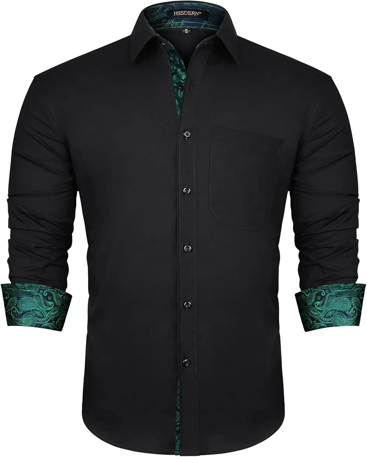 HISDERN Mens Business Dress Shirts Long Sleeve Casual Button Down Shirt Formal Inner Collar Contrast Shirt for Men Wedding