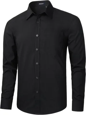 HISDERN Mens Business Dress Shirts Long Sleeve Casual Button Down Shirt Formal Inner Collar Contrast Shirt for Men Wedding