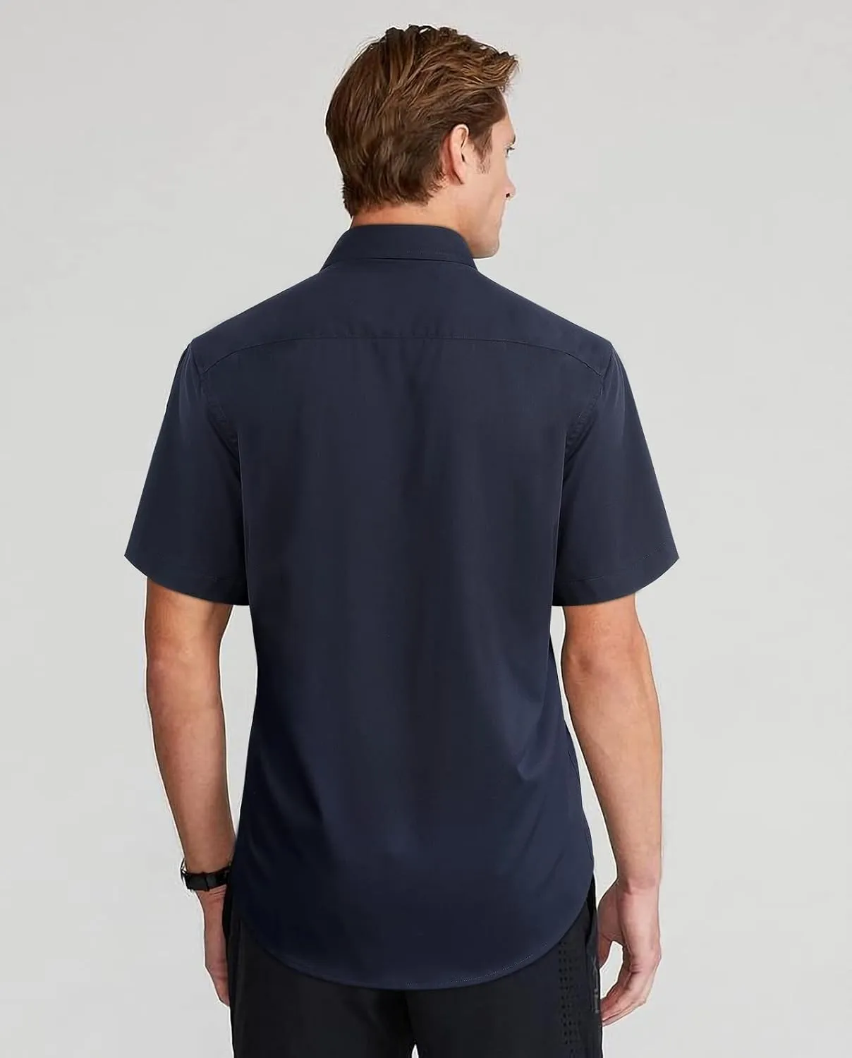 HISDERN Mens Dress Shirts Short Sleeve Regular Fit Casual Button Down Shirt Inner Contrast Business Formal Pocket Shirt