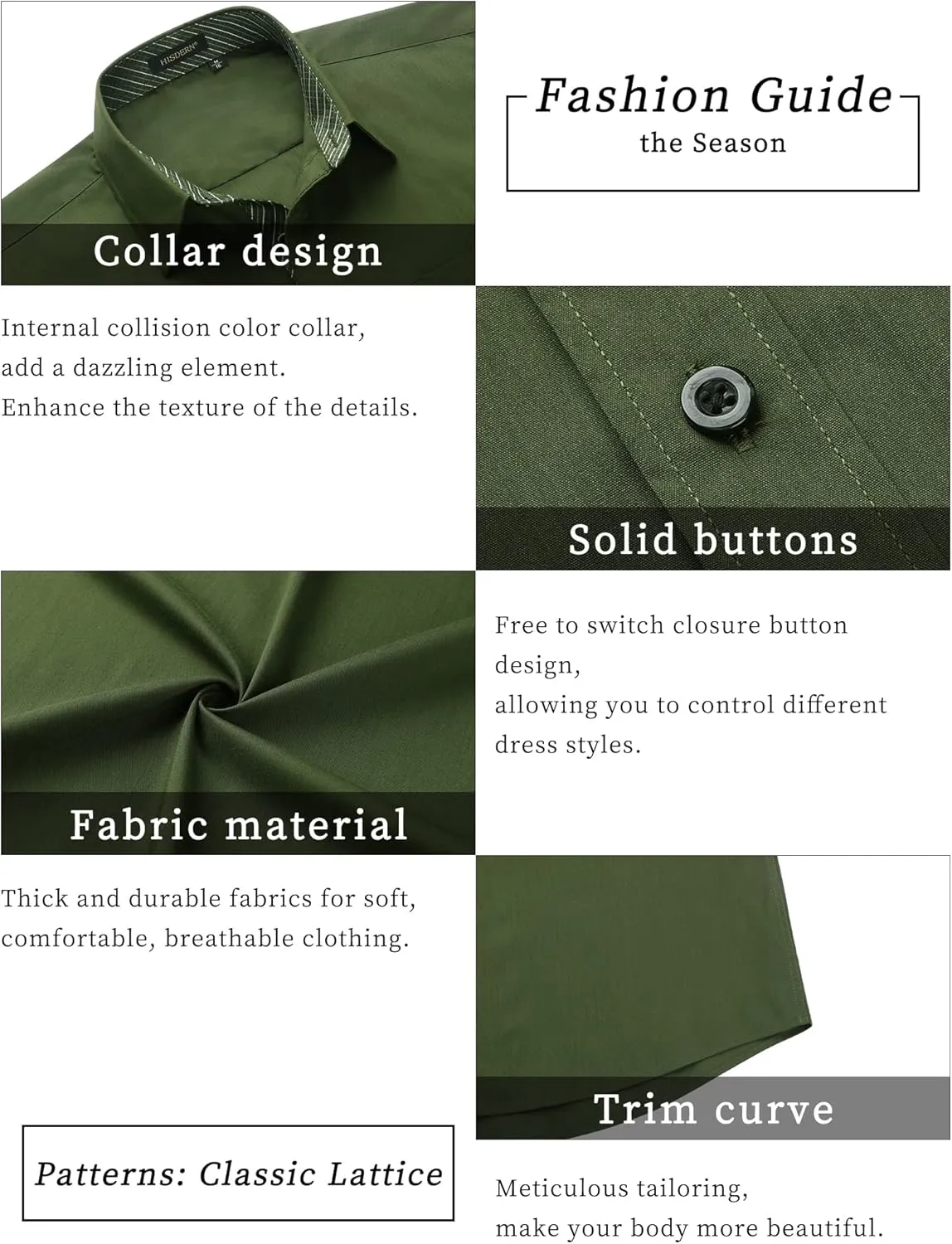 HISDERN Mens Dress Shirts Short Sleeve Regular Fit Casual Button Down Shirt Inner Contrast Business Formal Pocket Shirt
