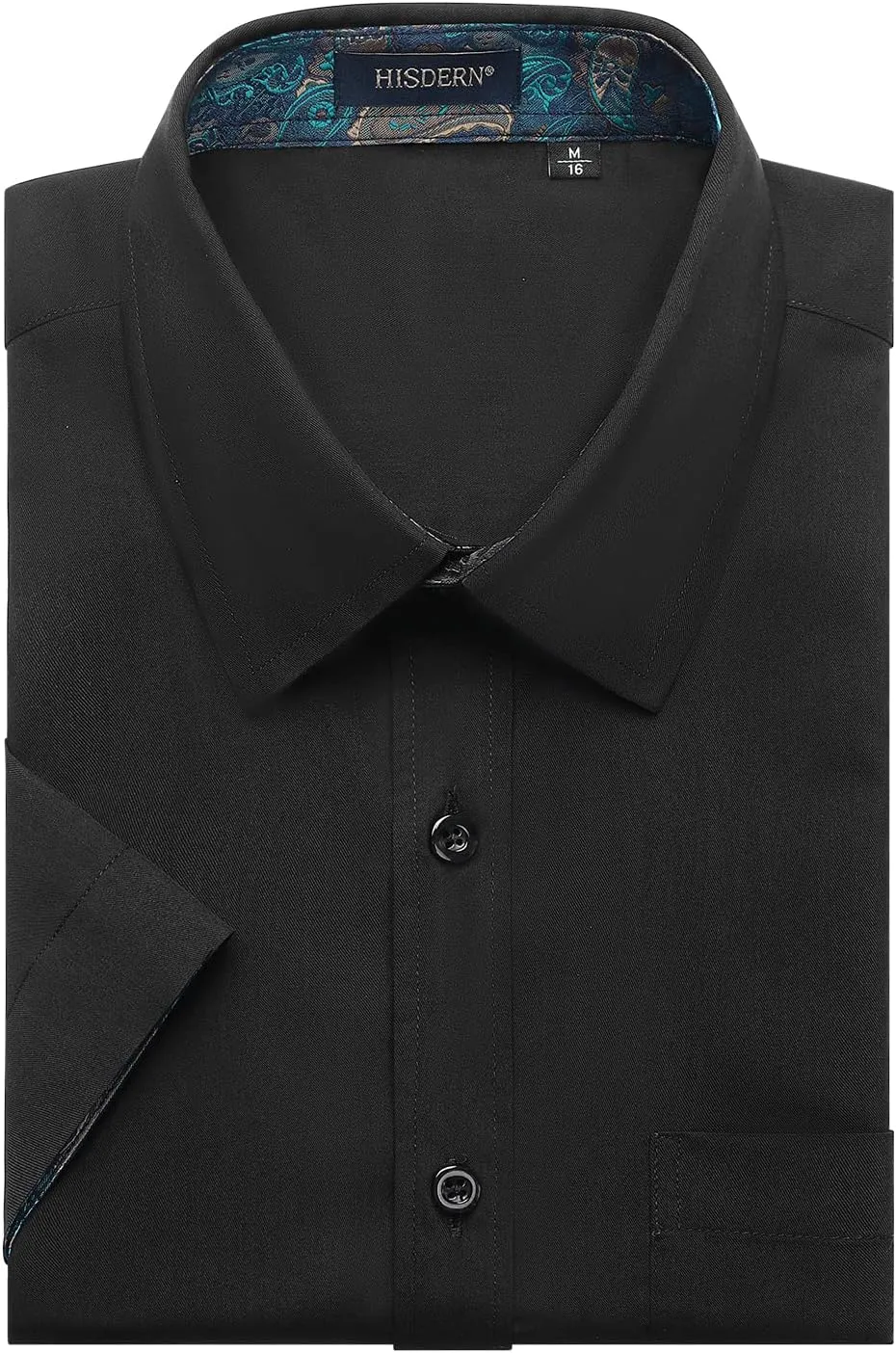 HISDERN Mens Dress Shirts Short Sleeve Regular Fit Casual Button Down Shirt Inner Contrast Business Formal Pocket Shirt