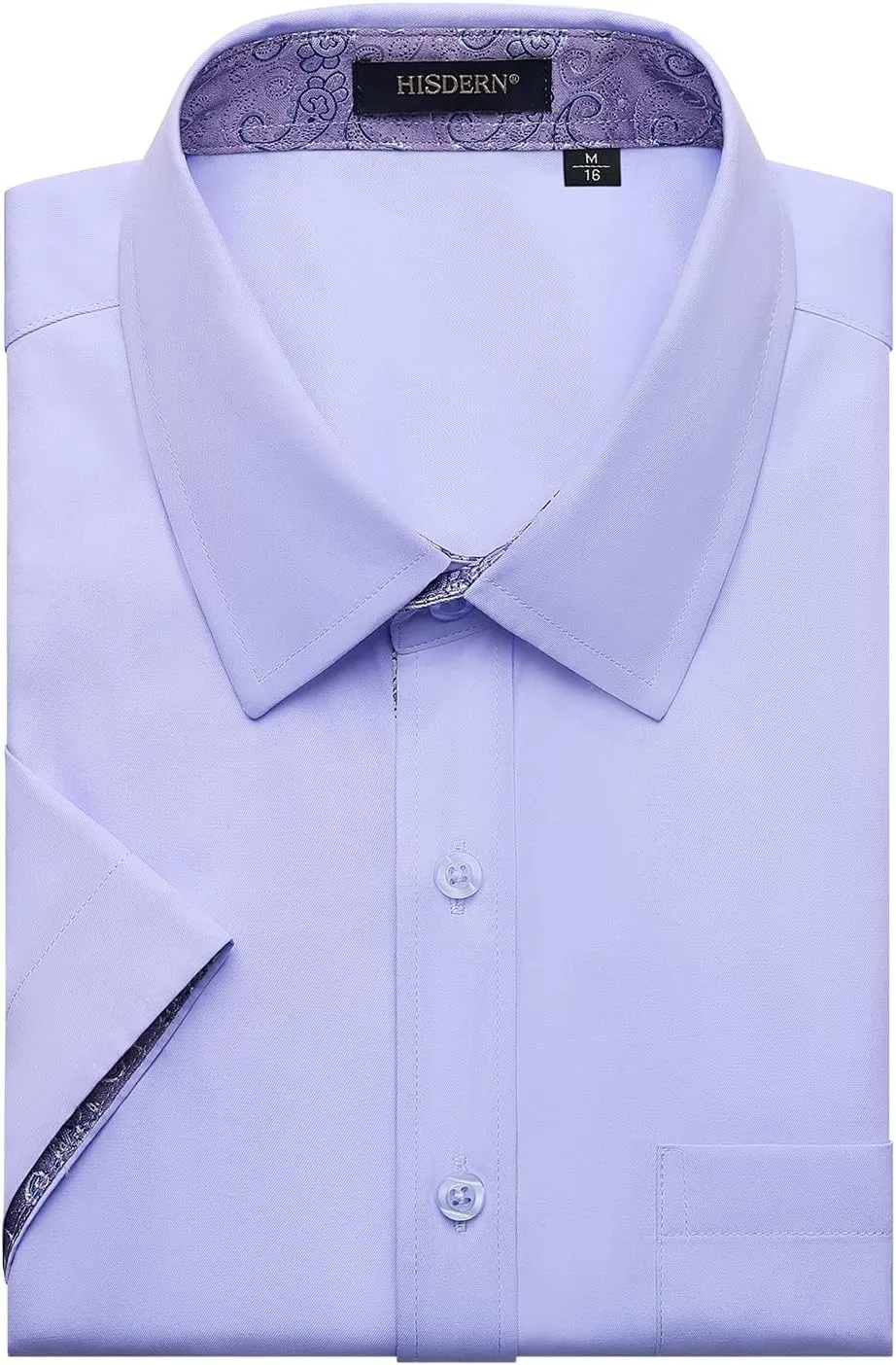 HISDERN Mens Dress Shirts Short Sleeve Regular Fit Casual Button Down Shirt Inner Contrast Business Formal Pocket Shirt