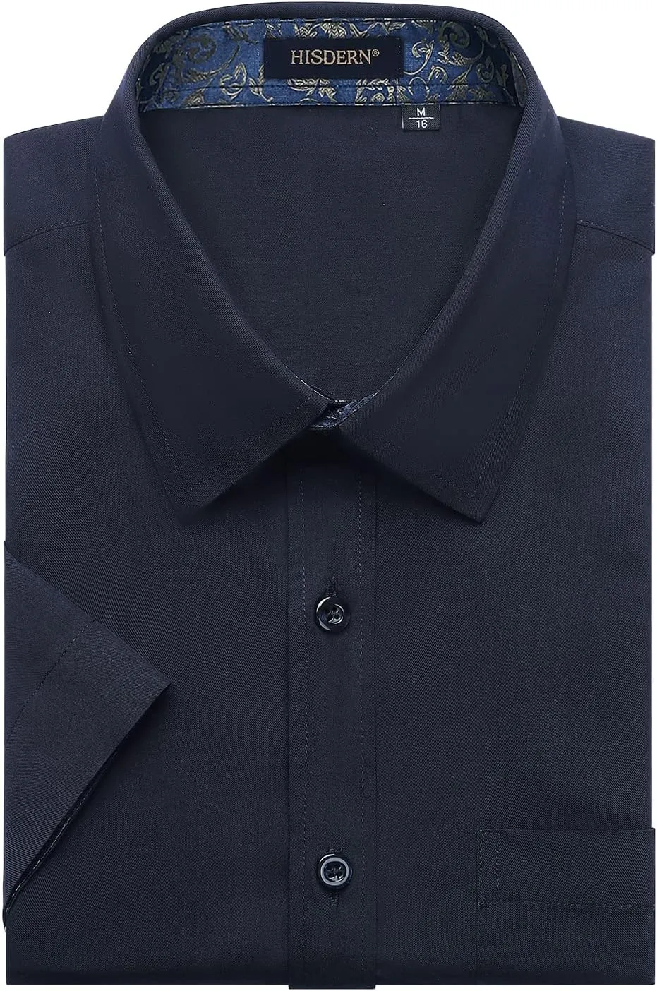 HISDERN Mens Dress Shirts Short Sleeve Regular Fit Casual Button Down Shirt Inner Contrast Business Formal Pocket Shirt