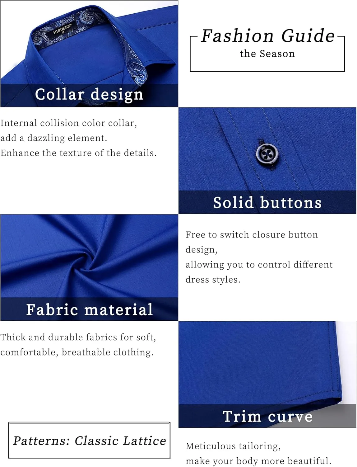 HISDERN Mens Dress Shirts Short Sleeve Regular Fit Casual Button Down Shirt Inner Contrast Business Formal Pocket Shirt