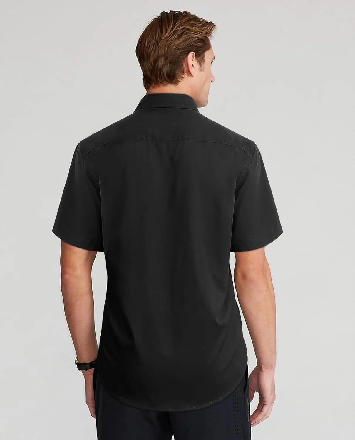 HISDERN Mens Dress Shirts Short Sleeve Regular Fit Casual Button Down Shirt Inner Contrast Business Formal Pocket Shirt