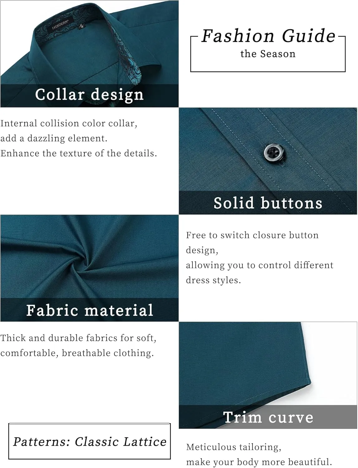 HISDERN Mens Dress Shirts Short Sleeve Regular Fit Casual Button Down Shirt Inner Contrast Business Formal Pocket Shirt