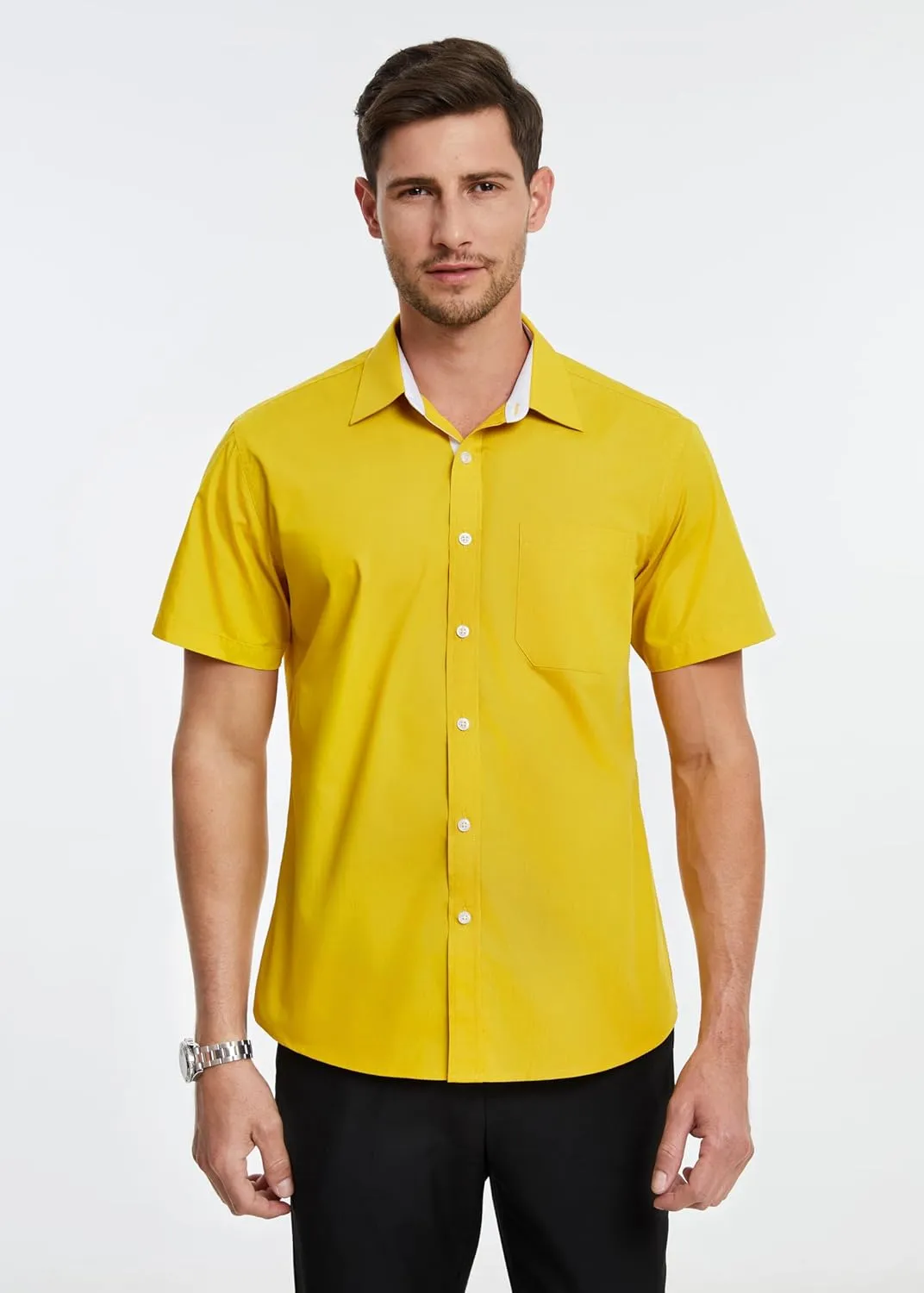HISDERN Mens Short Sleeve Dress Shirts Business Casual Shirts for Men Button Down Shirt Formal Summer with Pocket