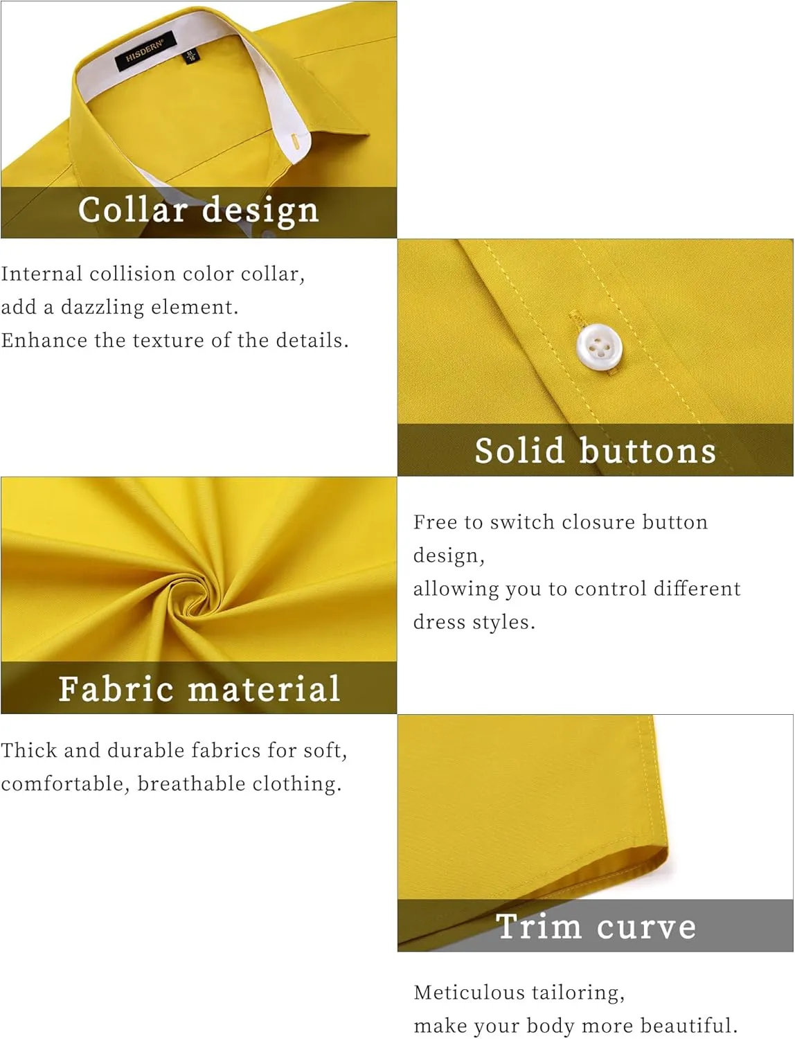 HISDERN Mens Short Sleeve Dress Shirts Business Casual Shirts for Men Button Down Shirt Formal Summer with Pocket
