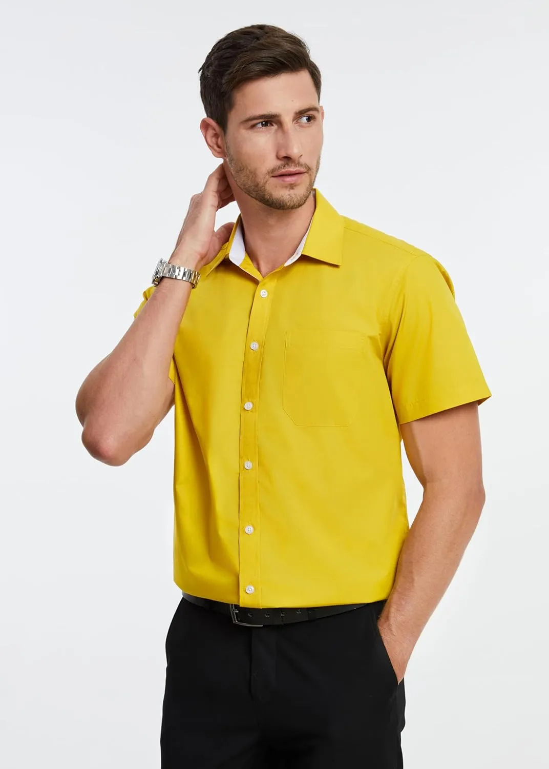 HISDERN Mens Short Sleeve Dress Shirts Business Casual Shirts for Men Button Down Shirt Formal Summer with Pocket