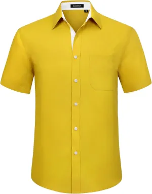 HISDERN Mens Short Sleeve Dress Shirts Business Casual Shirts for Men Button Down Shirt Formal Summer with Pocket
