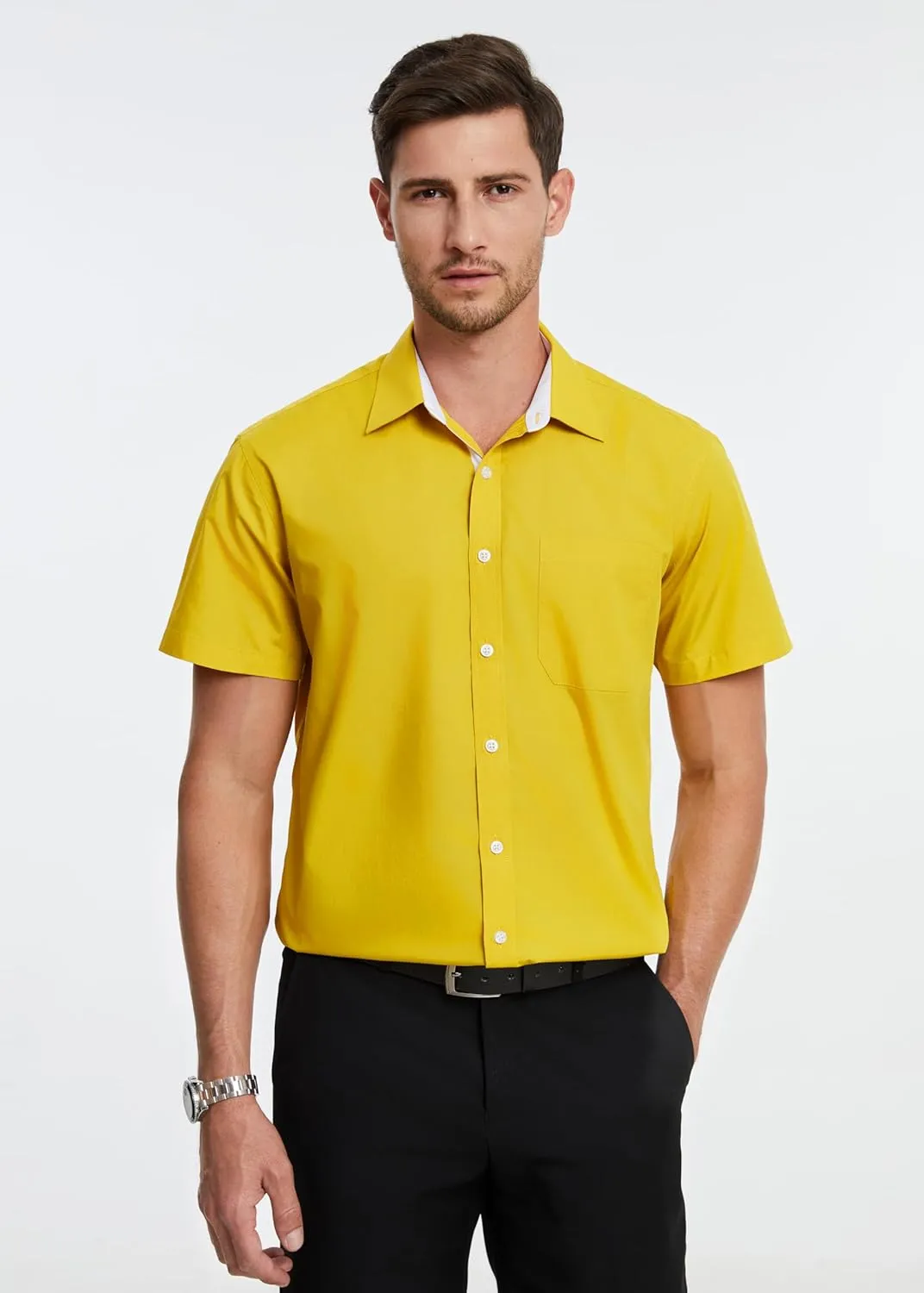 HISDERN Mens Short Sleeve Dress Shirts Business Casual Shirts for Men Button Down Shirt Formal Summer with Pocket