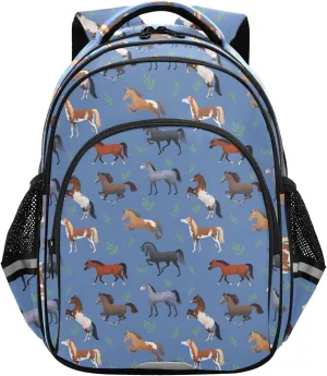 Horse Blue Toddler Backpack for Boys Girls 3-8 Bookbags for Preschool Kids Backpack for Kindergarten School Bag for Elementary for tag2 15.3in