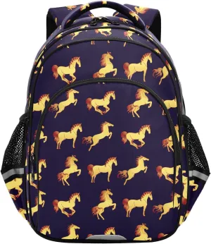 Horse Golden Toddler Backpack for Boys Girls 3-8 School Bag for Elementary Kids Backpack for Kindergarten Bookbags for Preschool for tag2 15.3in
