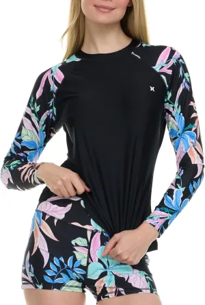 Hurley Womens Two Piece Rash Guard & Swim Shorts, Long Sleeve Swim Shirt, Quick Dry Swimsuits UPF 50  SPF Sun & UV Protection