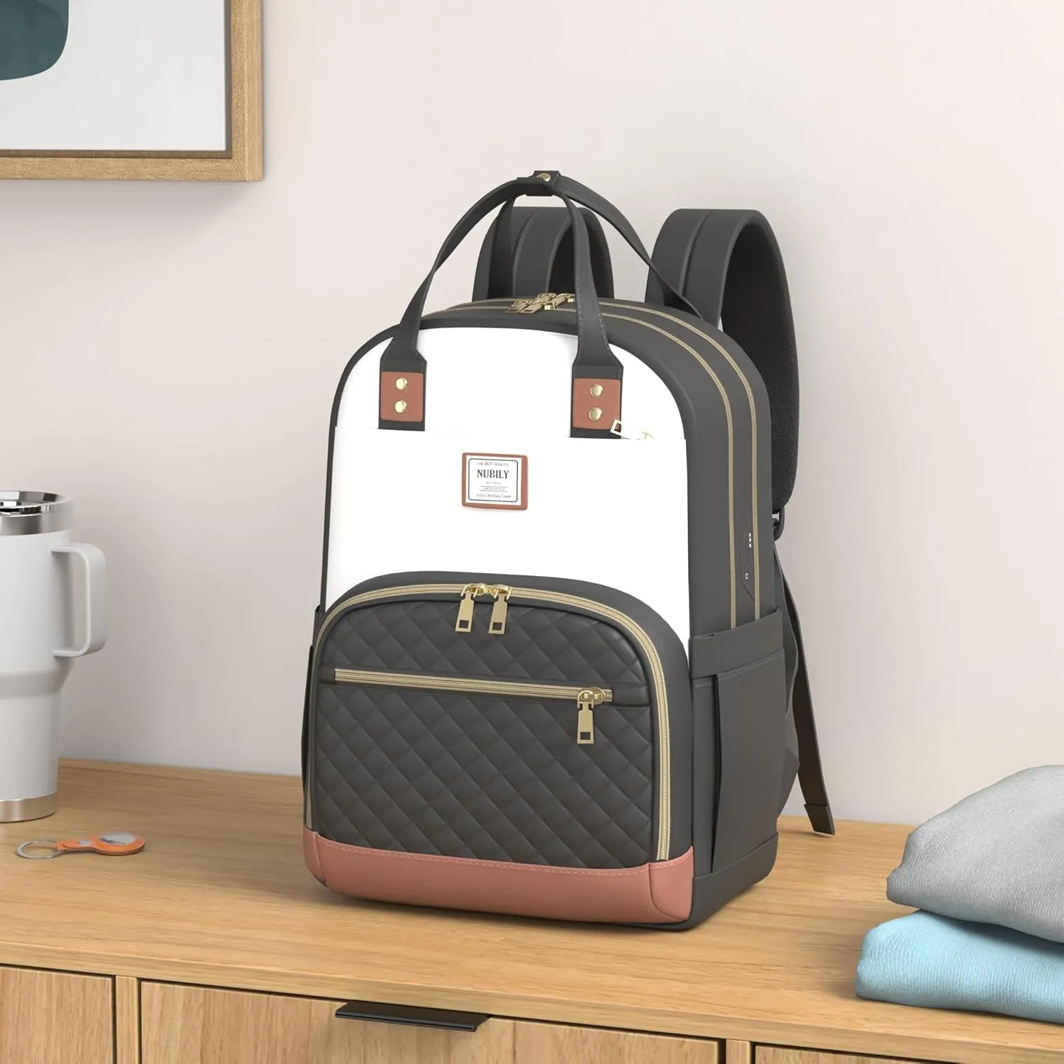 IGOLUMON Backpack for Women 15.6 Inch Laptop Backpack Work Business Backpacks Purse Waterproof Computer College Carry on Backpacks Nurse Bag Backbag 2 Sets Casual Daypack for Travel Black