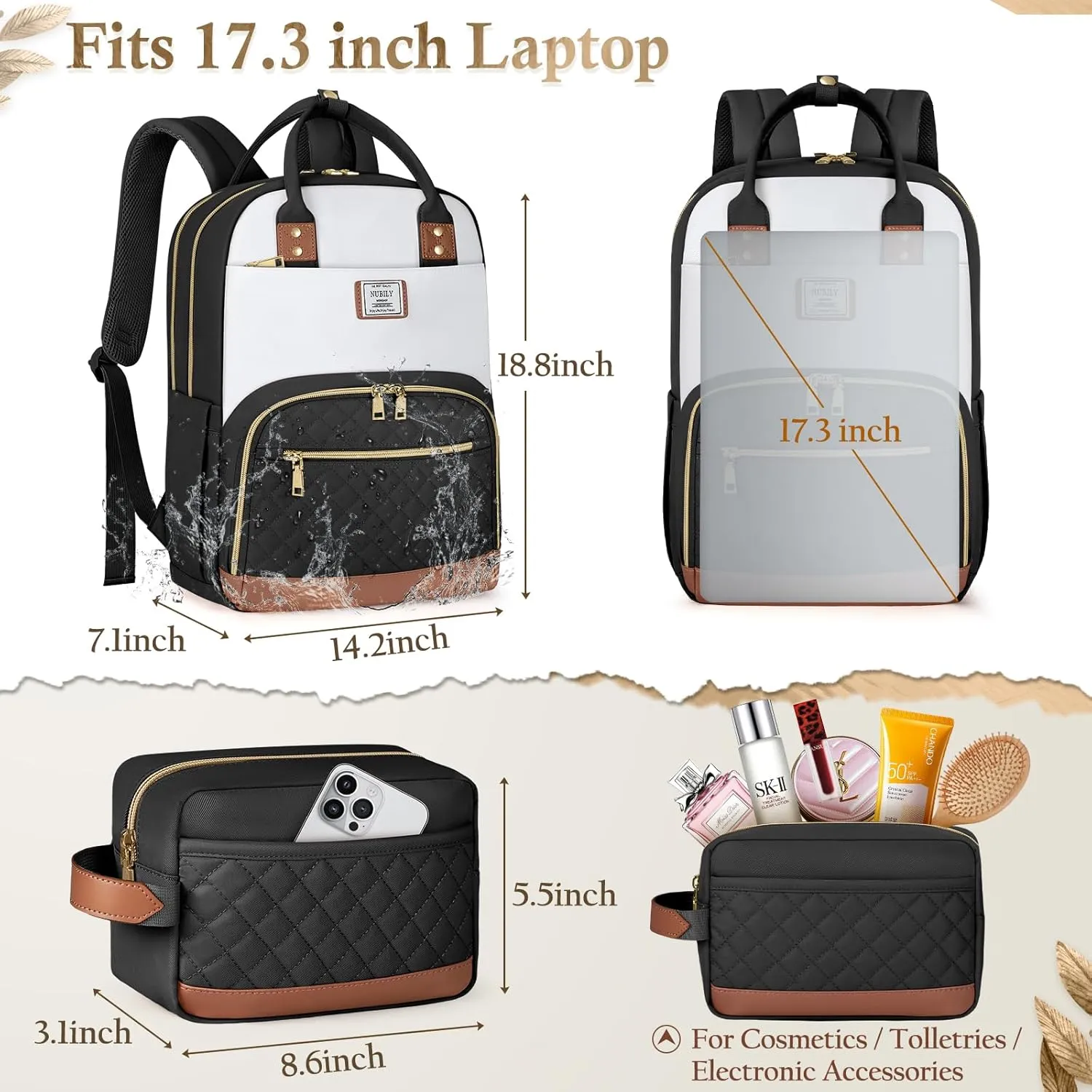 IGOLUMON Backpack for Women 17 Inch Laptop Backpack Work Business Backpacks Purse Waterproof Computer College Carry on Backpacks Nurse Bag Backbag 2 Sets Casual Daypack for Travel