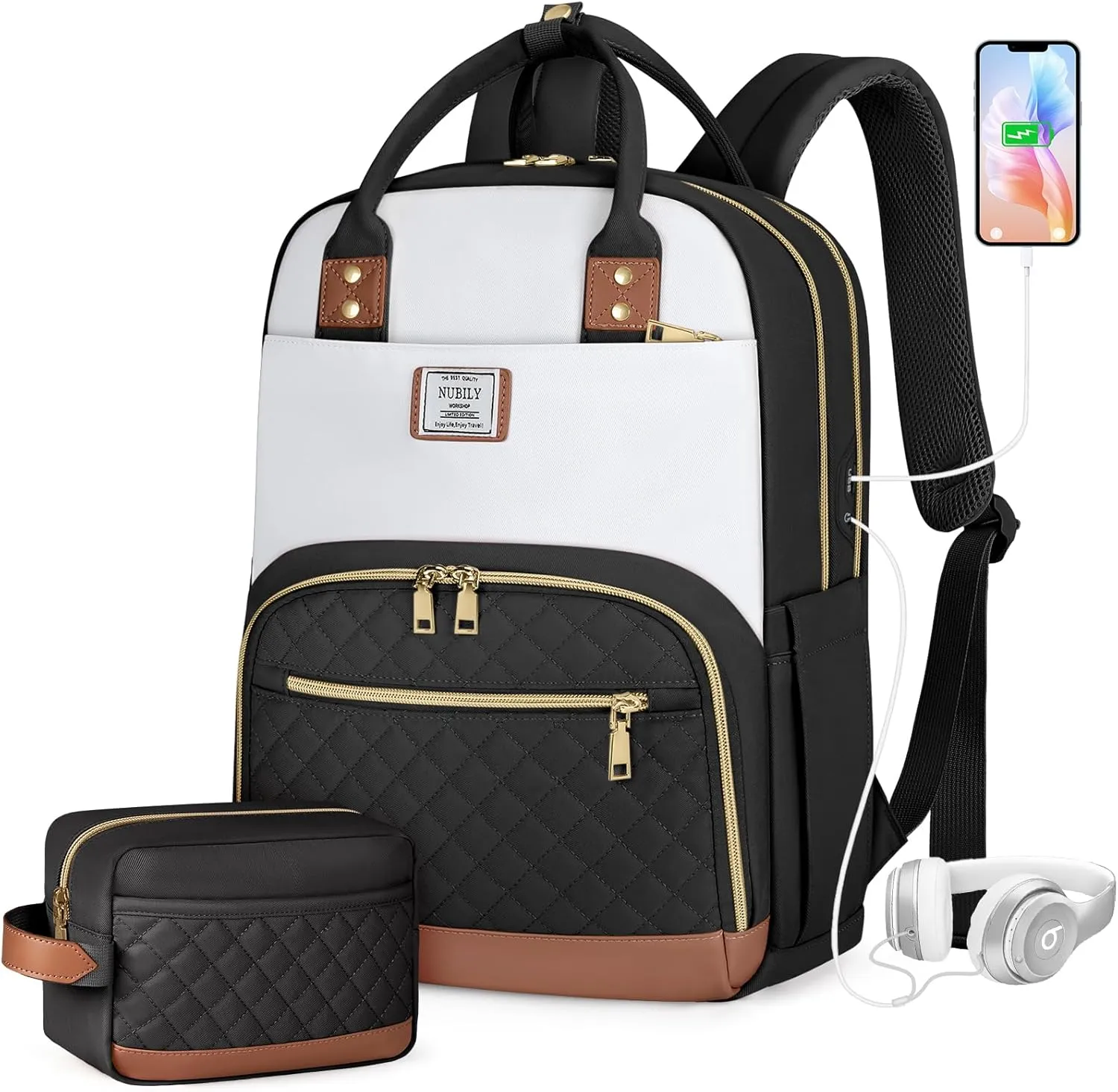 IGOLUMON Backpack for Women 17 Inch Laptop Backpack Work Business Backpacks Purse Waterproof Computer College Carry on Backpacks Nurse Bag Backbag 2 Sets Casual Daypack for Travel