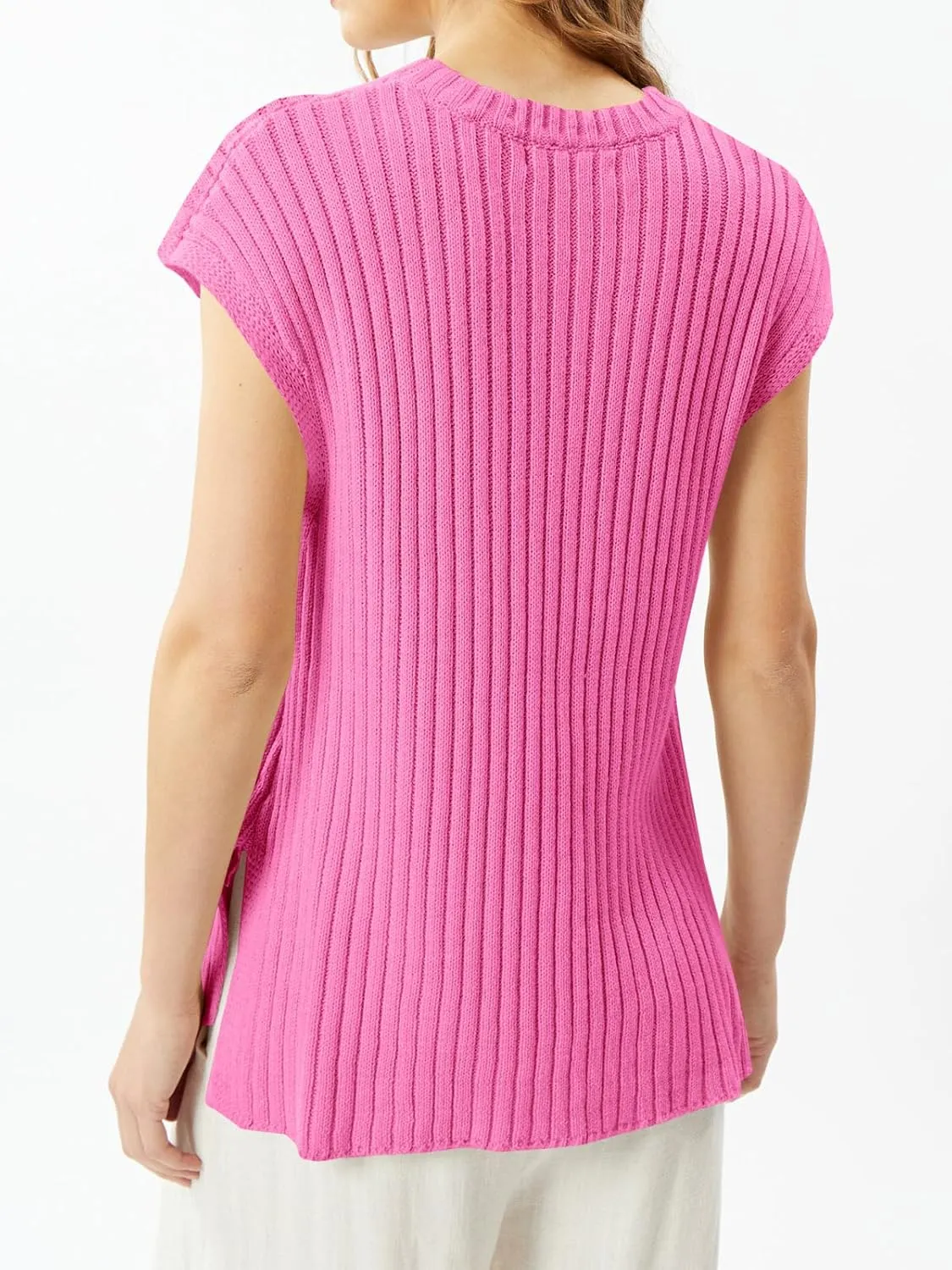 Imily Bela Womens Short Sleeve Sweater Casual Crew Neck Rribbed Knit Split Pullover Summer Tunic Tops
