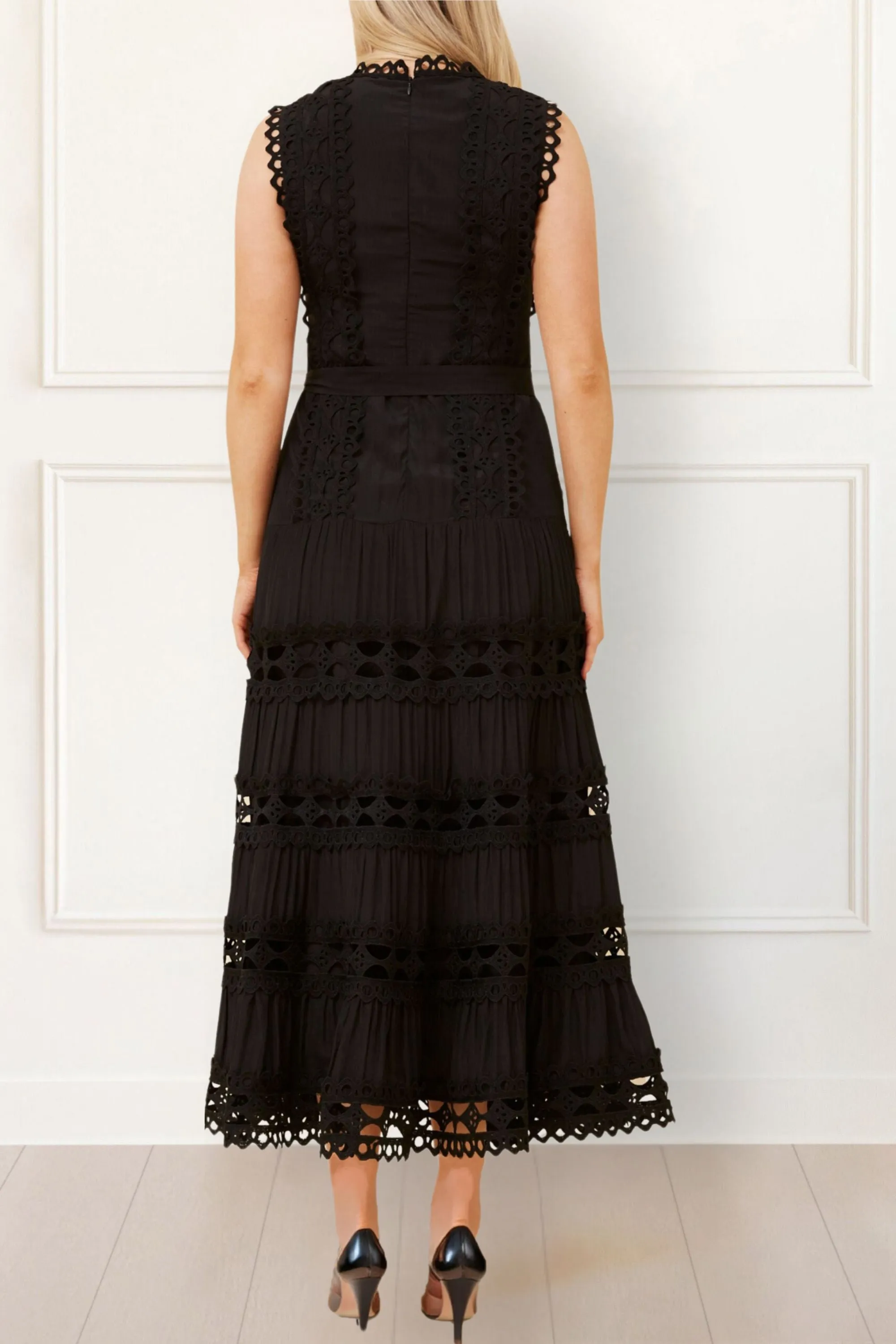 Ines Elegant Sleeveless Maxi Dress - Lace Details, Belted, A-Line, Formal