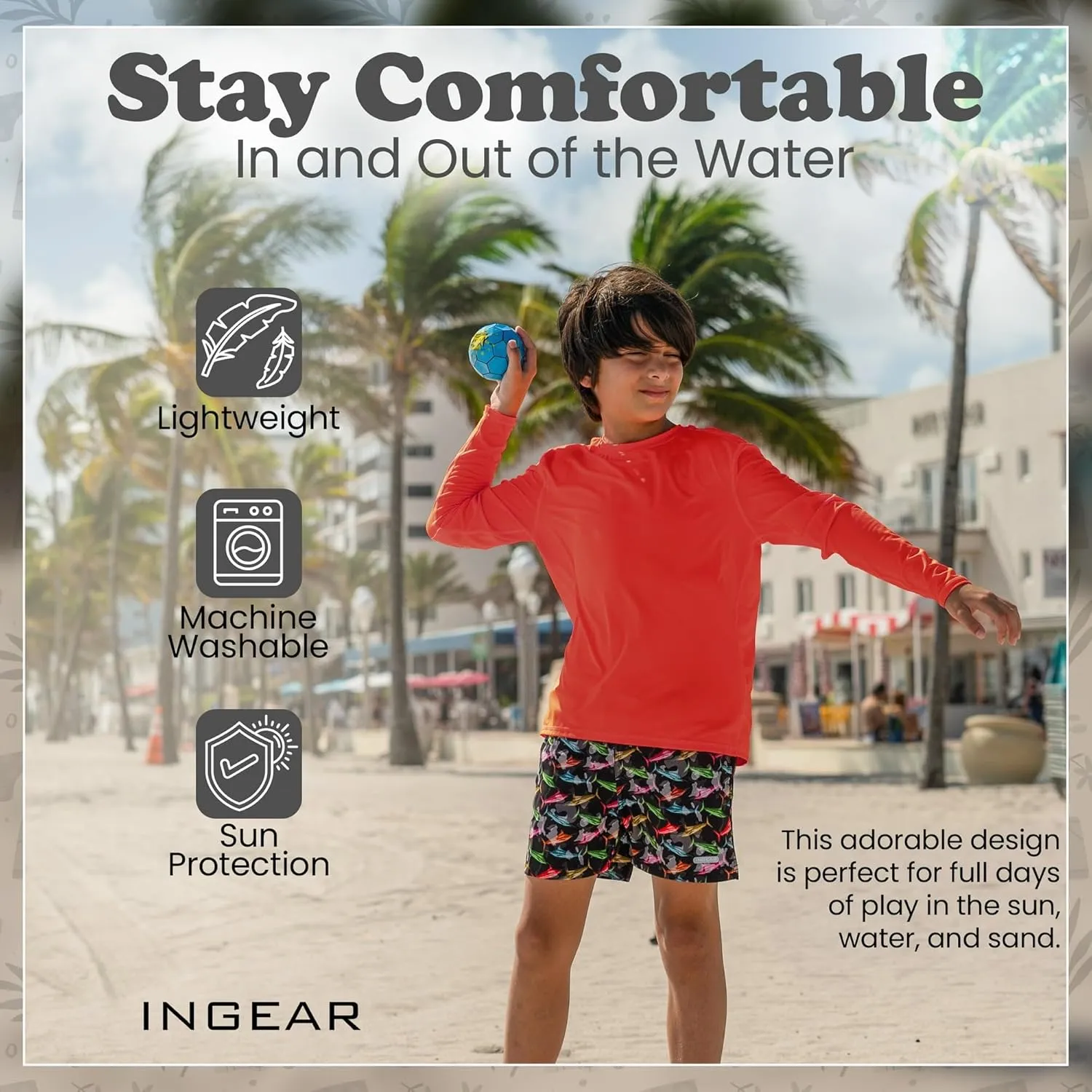 INGEAR Boys' Rash Guard with UPF 50  Sun Protection, Quick-Dry Swim Shirts for Boys, Lightweight and Dry Fit Sizes XS-XL