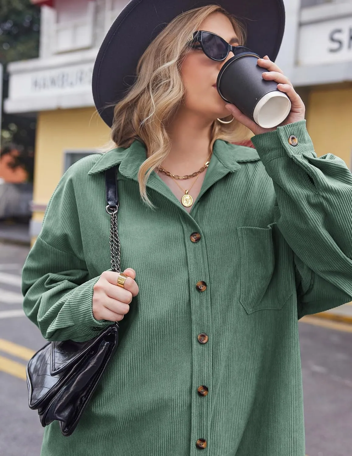IN'VOLAND Womens Plus Size Corduroy Shirt Long Sleeve Button Down Shirts Fall Blouses Tops Casual Jacket Shacket