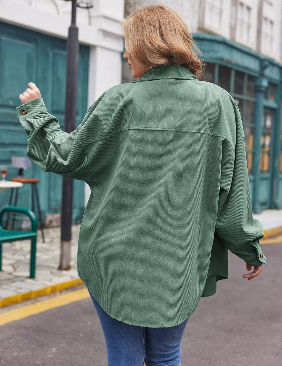IN'VOLAND Womens Plus Size Corduroy Shirt Long Sleeve Button Down Shirts Fall Blouses Tops Casual Jacket Shacket