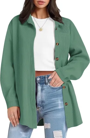 IN'VOLAND Womens Plus Size Corduroy Shirt Long Sleeve Button Down Shirts Fall Blouses Tops Casual Jacket Shacket