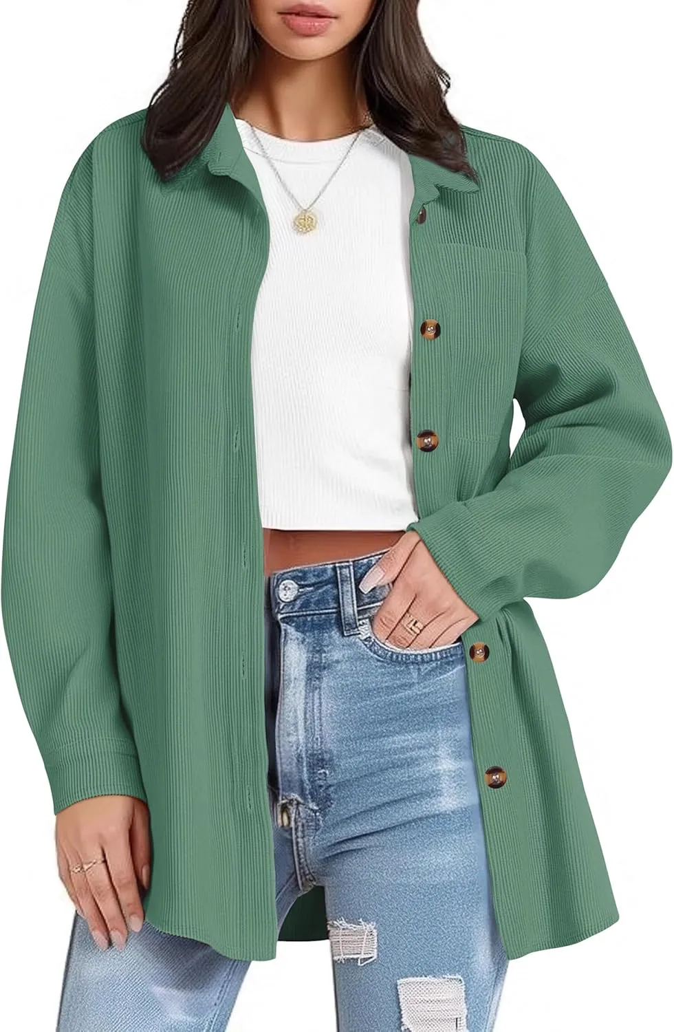 IN'VOLAND Womens Plus Size Corduroy Shirt Long Sleeve Button Down Shirts Fall Blouses Tops Casual Jacket Shacket