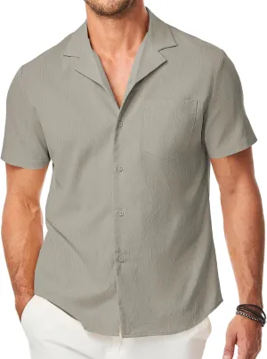 JMIERR Men's Casual Button Down Shirts Short Sleeve Textured Summer Beach Shirt Cuban Vacation Shirts with Pocket