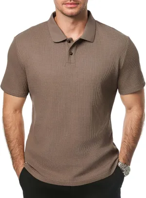 JMIERR Men's Waffle Polo Shirts Summer Casual Short Sleeve T-Shirt Button Up Solid Color Henley Shirts