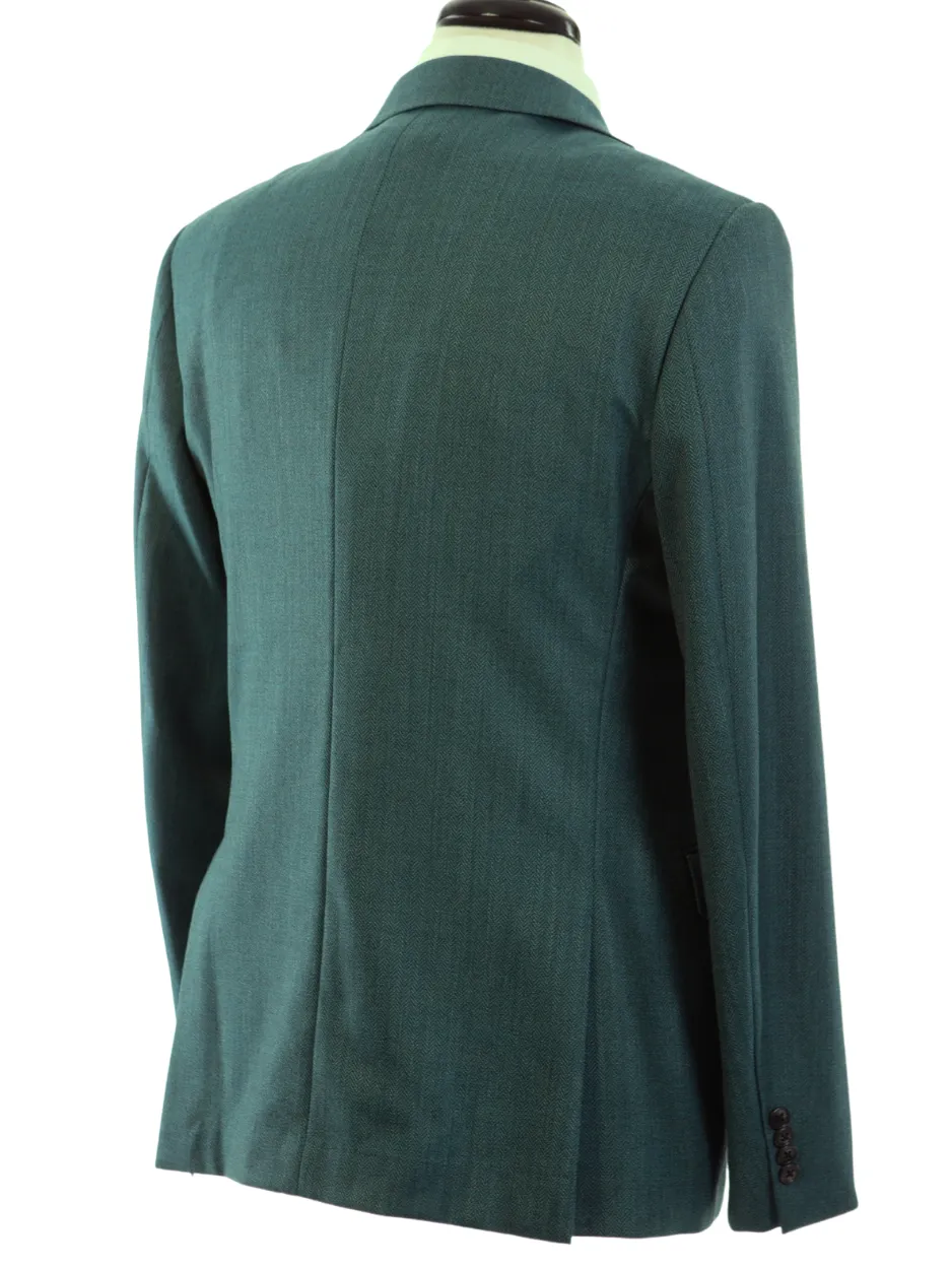 John Varvatos BOND Half-Canvassed Green Herringbone Two Button 100% Wool Blazer