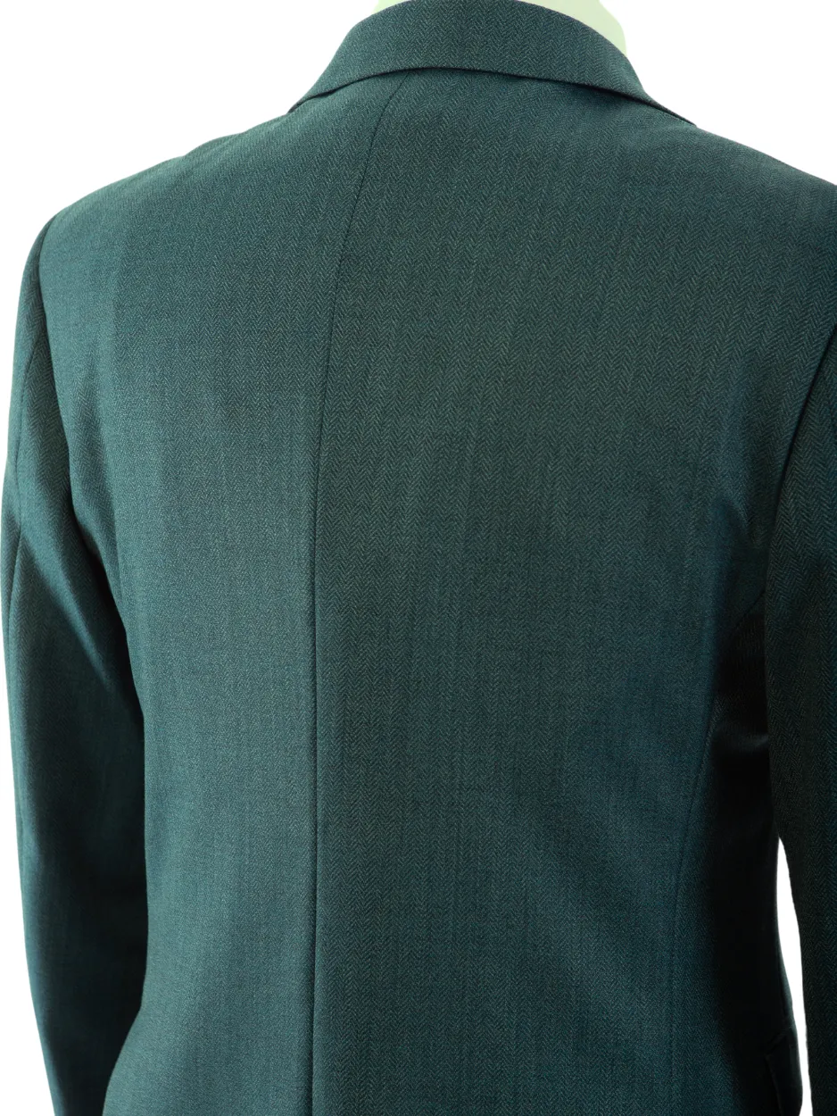 John Varvatos BOND Half-Canvassed Green Herringbone Two Button 100% Wool Blazer