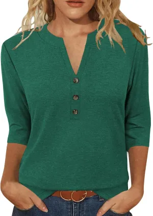 JomeDesign Womens Tops 3/4 Sleeve V Neck Shirts Dressy Casual Tunic Blouses Summer Tees
