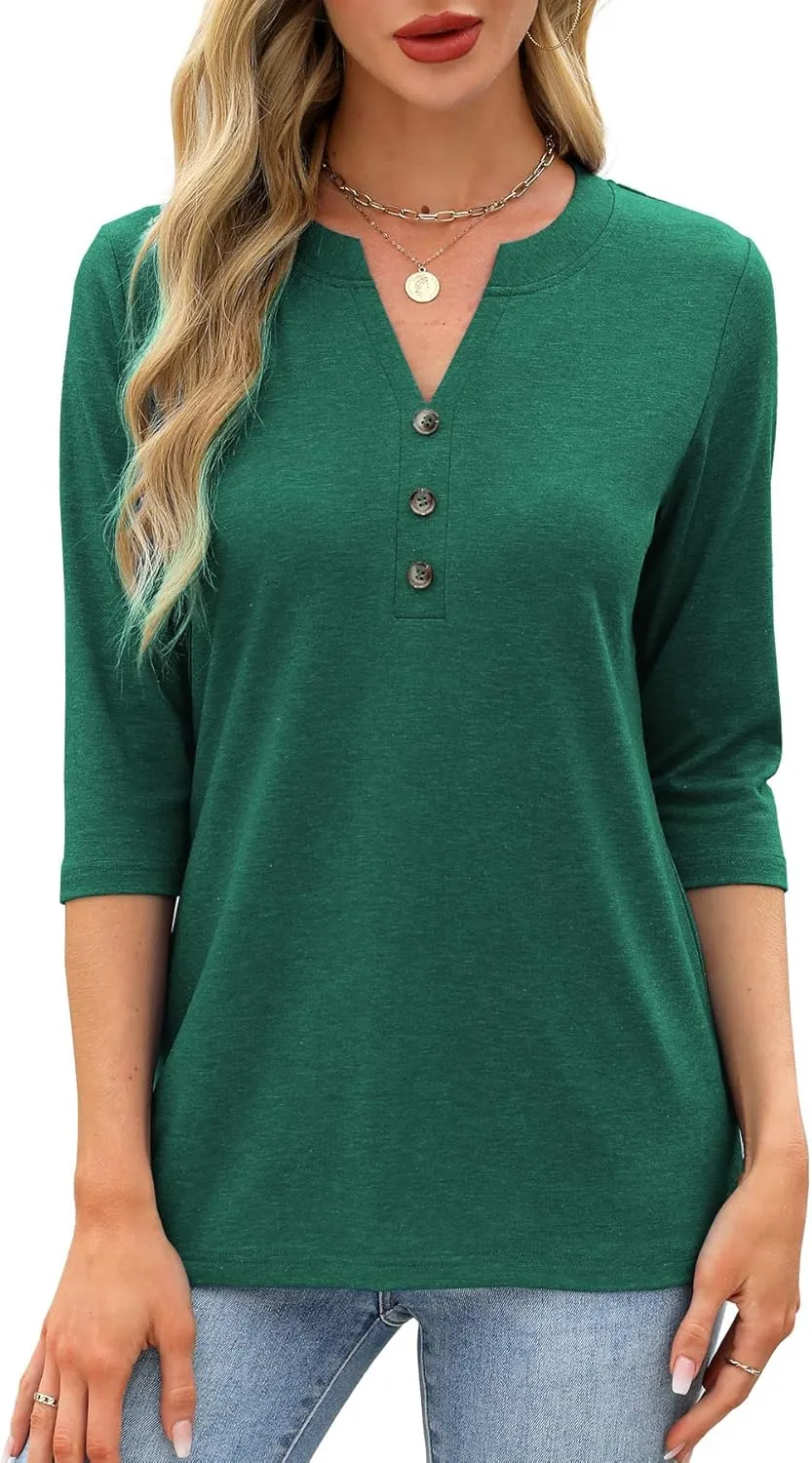 JomeDesign Womens Tops 3/4 Sleeve V Neck Shirts Dressy Casual Tunic Blouses Summer Tees